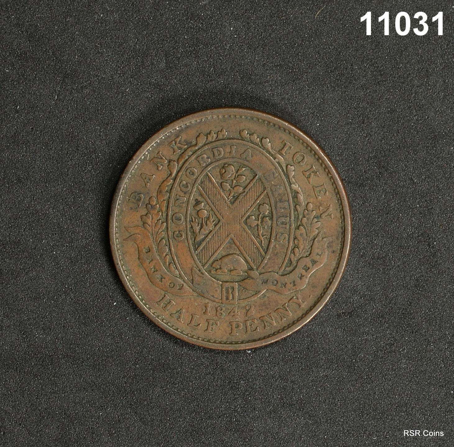 1842 BANK OF MONTREAL HALF PENNY TOKEN AU! #11031