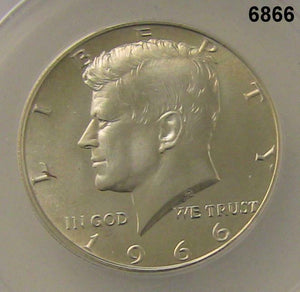 1966 KENNEDY HALF DOLLAR ANACS CERTIFIED SP67 CLOSE TO CAMEO!  #6866