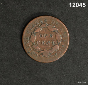 1833 LARGE CORONET CENT GOOD+ #12045