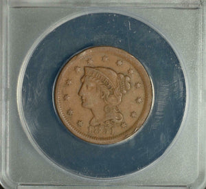 1851 LARGE CENT ANACS CERTIFIED VF30 RIM BUMPS #7686