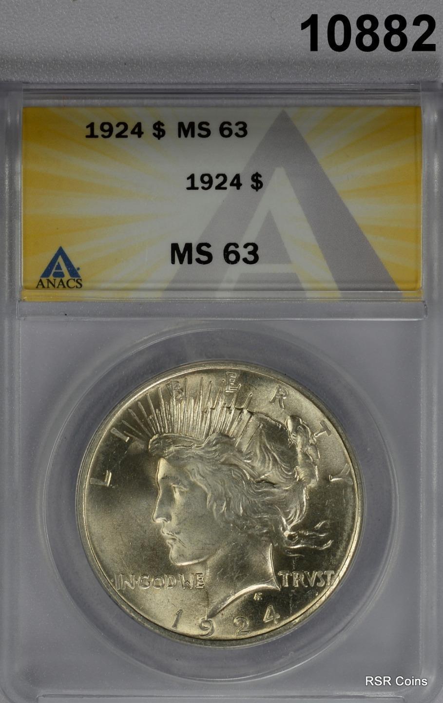 1924 PEACE SILVER DOLLAR ANACS CERTIFIED MS63 FLASHY LOOKS BETTER!! #10882