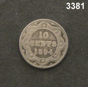 1894 NEWFOUNDLAND 10 CENTS G+! #3381