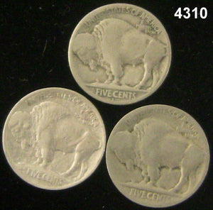 BUFFALO NICKEL 3 COIN LOT: 1917S (G), 1920S (G), 1913 TYPE 1 (VF) #4310