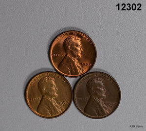 1937 P-D-S 3 COIN BU SET LINCOLN CENTS #12302