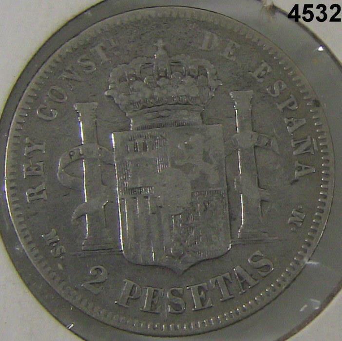 1884 SPAIN TWO PESETAS SILVER COIN  #4532