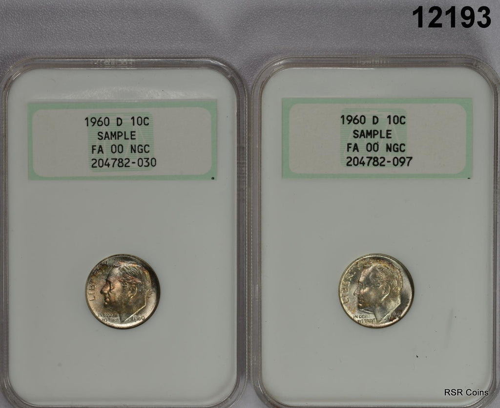 2- 1960 D RAINBOW TONED ROOSEVELT 90% DIMES NGC CERTIFIED SAMPLE HOLDERS! #12193