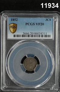 1852 THREE CENT SILVER TRIME PCGS CERTIFIED VF20 ORIGINAL! #11934