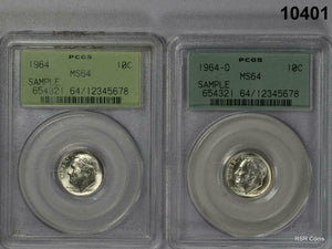1964 P&D PCGS SAMPLE MS64 GREEN HOLDERS 90% SILVER!! #10401