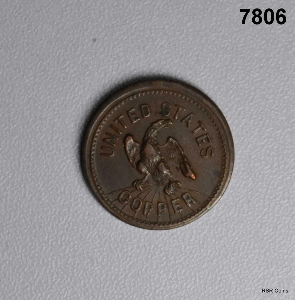 1863 CIVIL WAR TOKEN UNITED STATES COPPER AU+! #7806