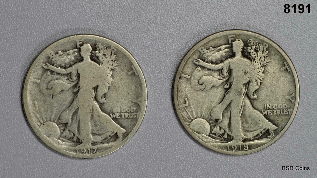 1917 & 18 P WALKING LIBERTY HALF DOLLARS VG! #8191