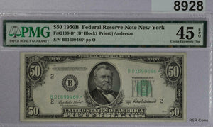 $50 1950 B FEDERAL RESERVE NOTE NY FR#2109-B STAR * PMG CERTIFIED 45 EPQ #8928