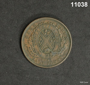 1844 BANK OF MONTREAL 1/2 PENNY TOKEN AU! #11038