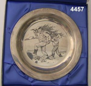 1970 FRANKLIN MINT STERLING NORMAN ROCKWELL PLATE BRINGING HOME THE TREE #4457