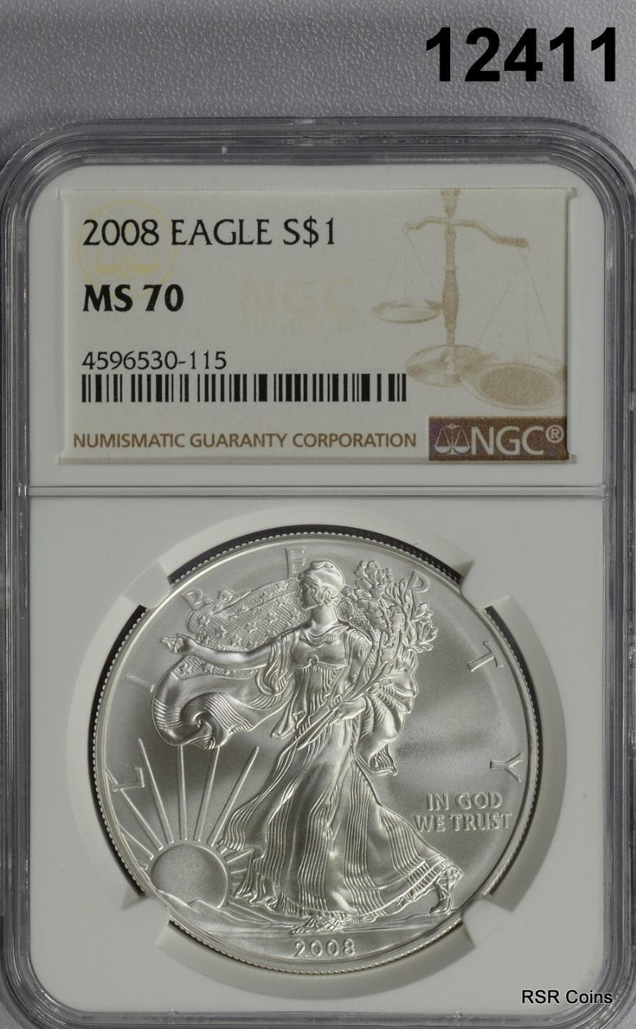 2008 SILVER EAGLE NGC CERTIFIED MS70 PERFECT! #12411