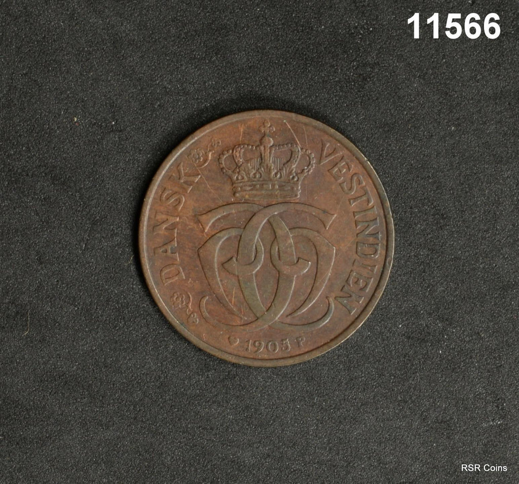 DANISH WEST INDIES 1905 10 BIT 2 CENT AU! #11566