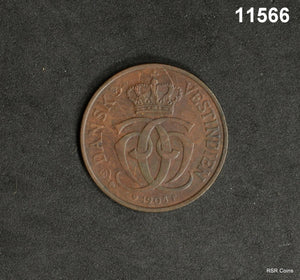 DANISH WEST INDIES 1905 10 BIT 2 CENT AU! #11566