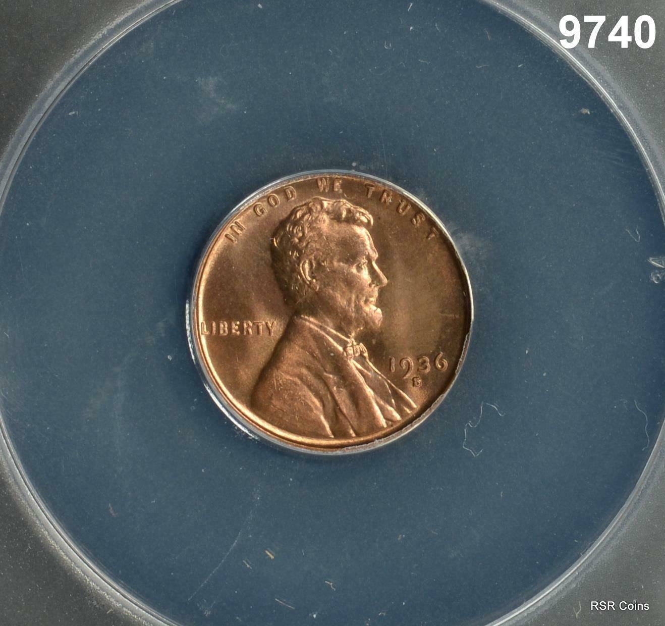 1936 S LINCOLN CENT ANACS CERTIFIED MS65 RD RED! #9740
