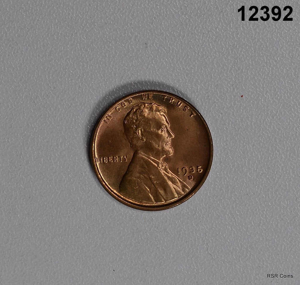 1935 D LINCOLN CENT GEM RED OBVERSE RAINBOW TONED RB REVERSE! #12392