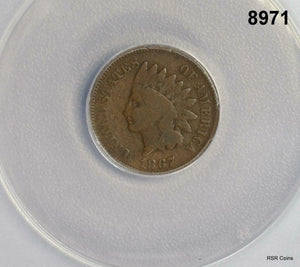 1867 INDIAN HEAD CENT ANACS CERTIFIED VG8 SCARCE DATE! #8971