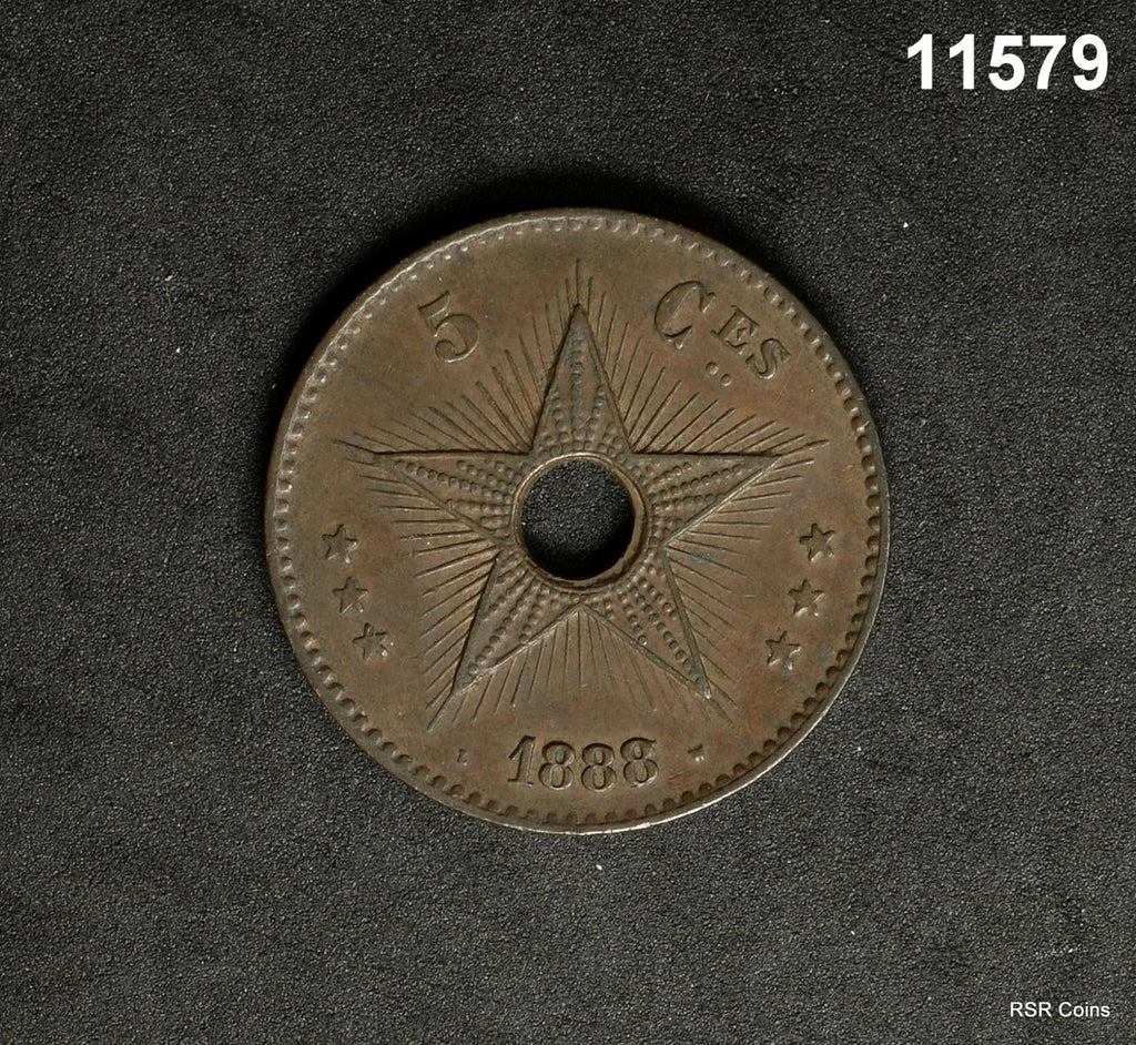 OVER DATE 1888/7 BELGIAN CONGO 5 CENTIMES UNCIRCULATED! RARE DATE! #11579