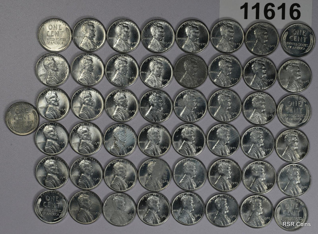 PARTIAL CHOICE BU ROLL (49 COINS) STEEL LINCOLN CENTS! #11616