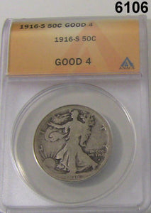 1916 D WALKING LIBERTY HALF ANACS CERTIFIED GOOD 4 CLEANED #6106