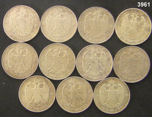 YUGOSLAVIA 20 DINARA 1938 SILVER EAGLE LOT OF 11 COINS ALL AU/BU #3961