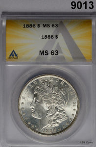 1886 MORGAN SILVER DOLLAR ANACS CERTIFIED MS63 ONE MARK FROM A GEM! #9013