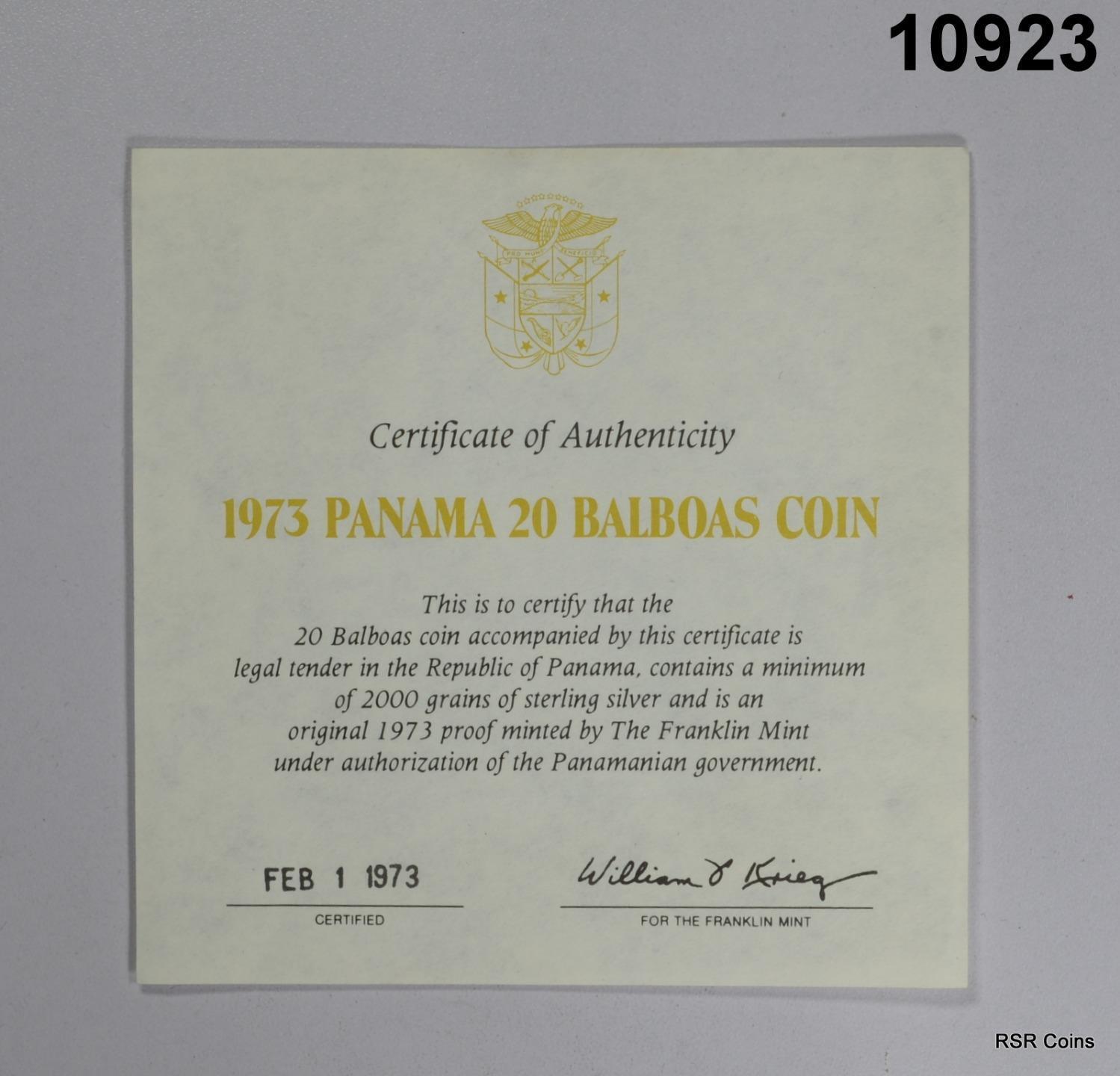 1973 PANAMA 20 BALBOAS PROOF COIN! 2000 GRAINS SILVER IN BOX! #10923
