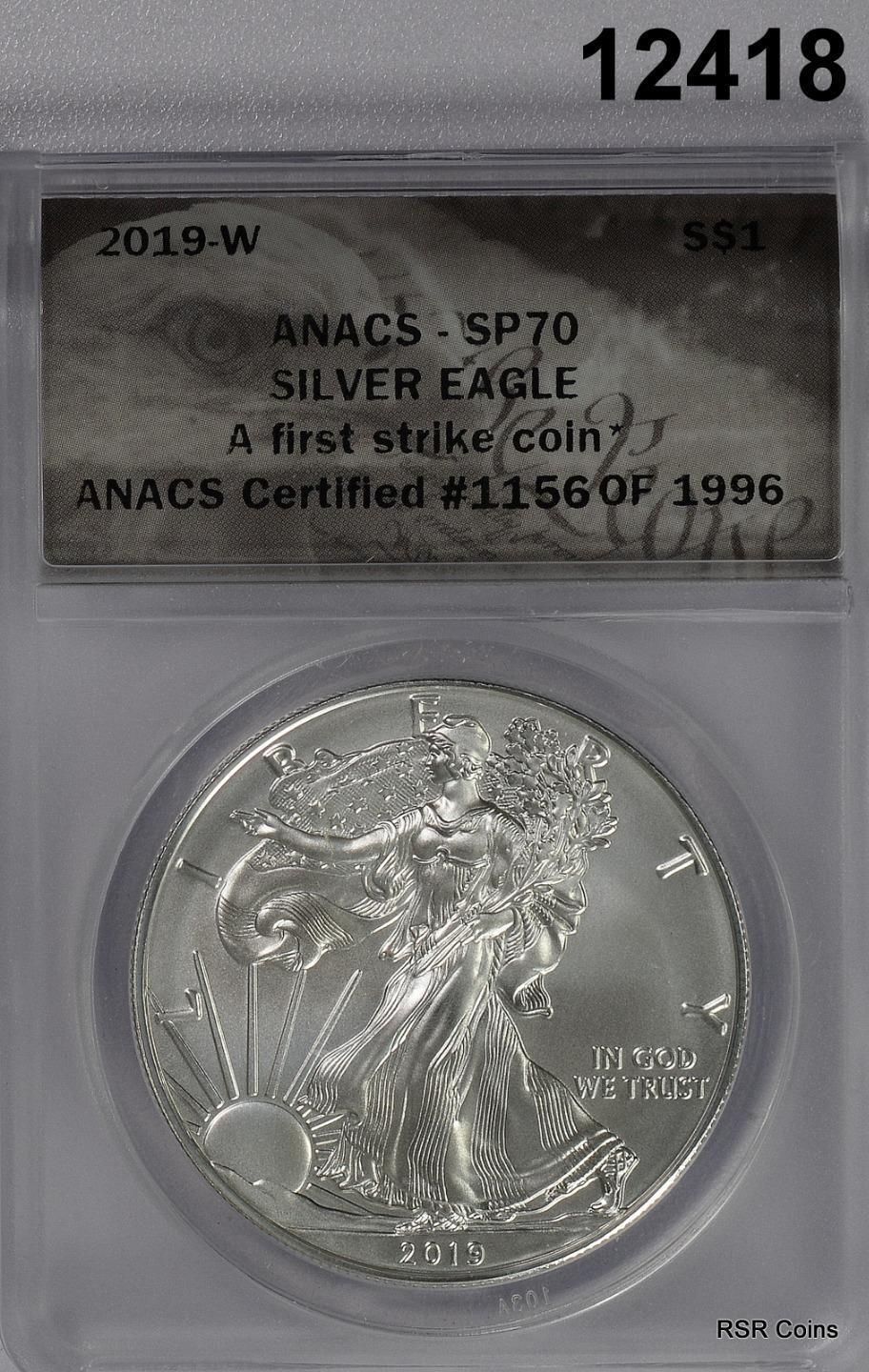 2019 W BURNISHED SILVER EAGLE ANACS CERTIFIED SP70 PERFECTION!! #12418