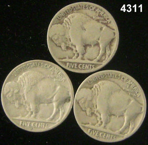BUFFALO NICKEL 3 COIN LOT: 1936S (XF), 1927D (VG), 1914 (G) #4311