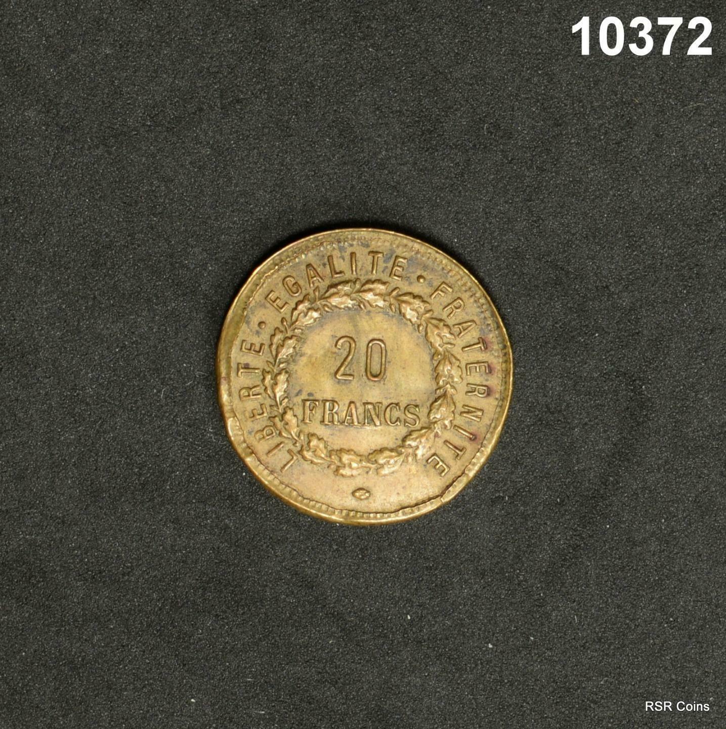 BROTHEL TOKEN REPUBLIQUE FRANCAIS NO DATE 22MM 1.11G REVERSE: 20 FRANCS #10372