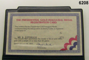 1977 JIMMY CARTER INAUGURAL MEDAL 50 GRAINS 24KT GOLD LINCOLN MINT COA #6208