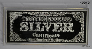 1996 "US $500 SILVER NOTE" HALF POUND .999 FINE SILVER 8 TROY OUNCES #12212