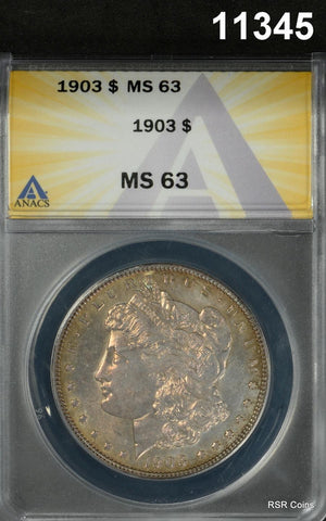 1903 MORGAN SILVER DOLLAR ANACS CERTIFIED MS63 GOLDEN COLOR LOOKS P-L! #11345
