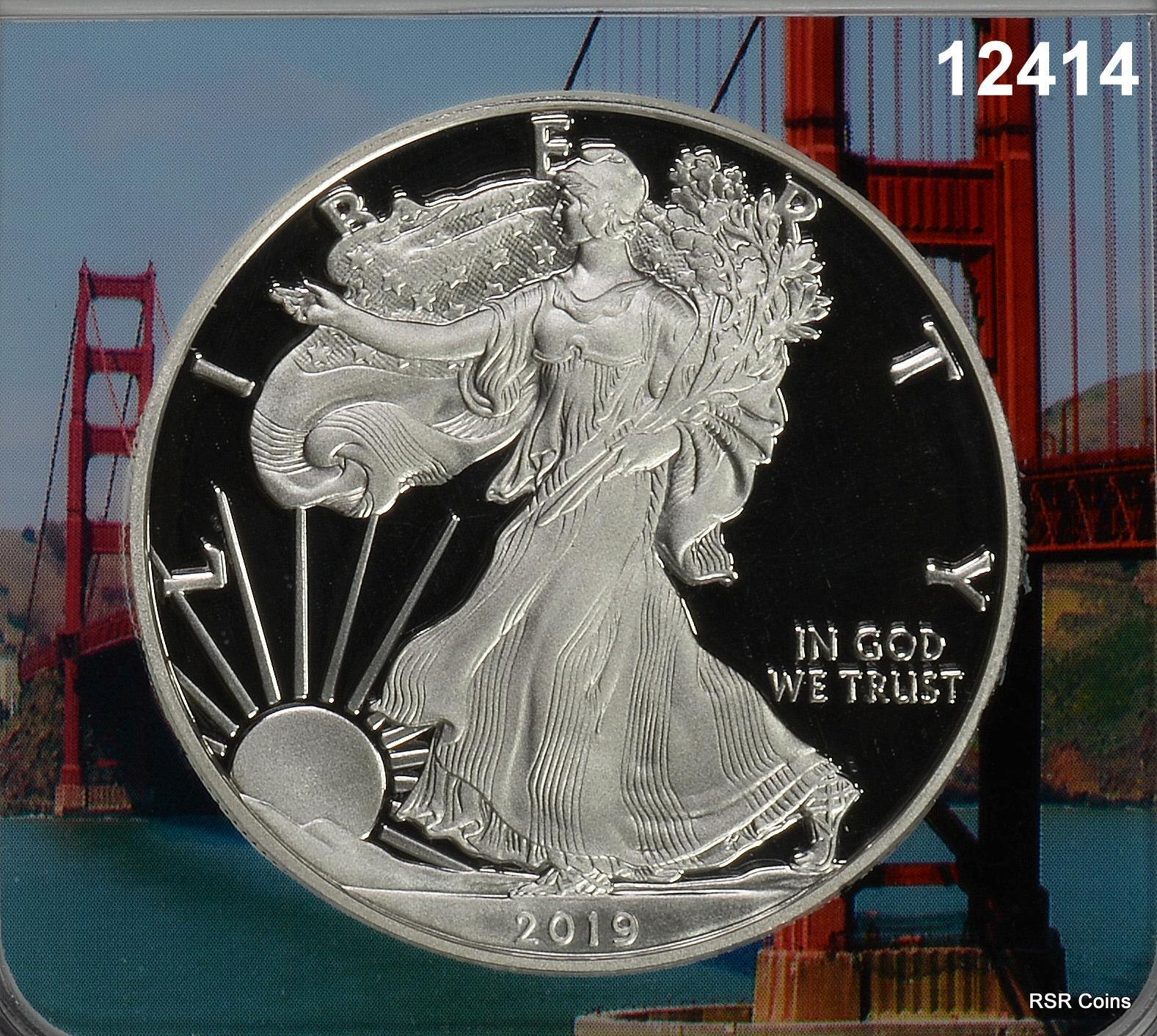 2019 S SILVER EAGLE NGC CERTIFIED ER PF70 ULTRA CAMEO GOLDEN GATE! PERFECT#12414