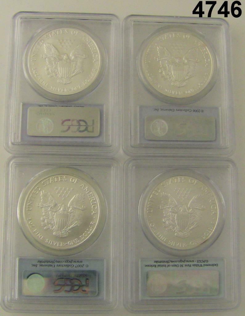 4 SILVER EAGLES 1ST STRIKE PCGS CERTIFIED MS69 2005, 06,07,09 FLASHY WHITE #4746
