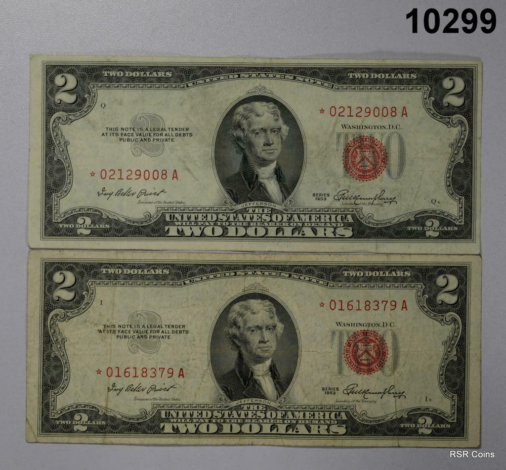 2-1953 $2 US NOTES STAR * RED SEAL VF!! #10299