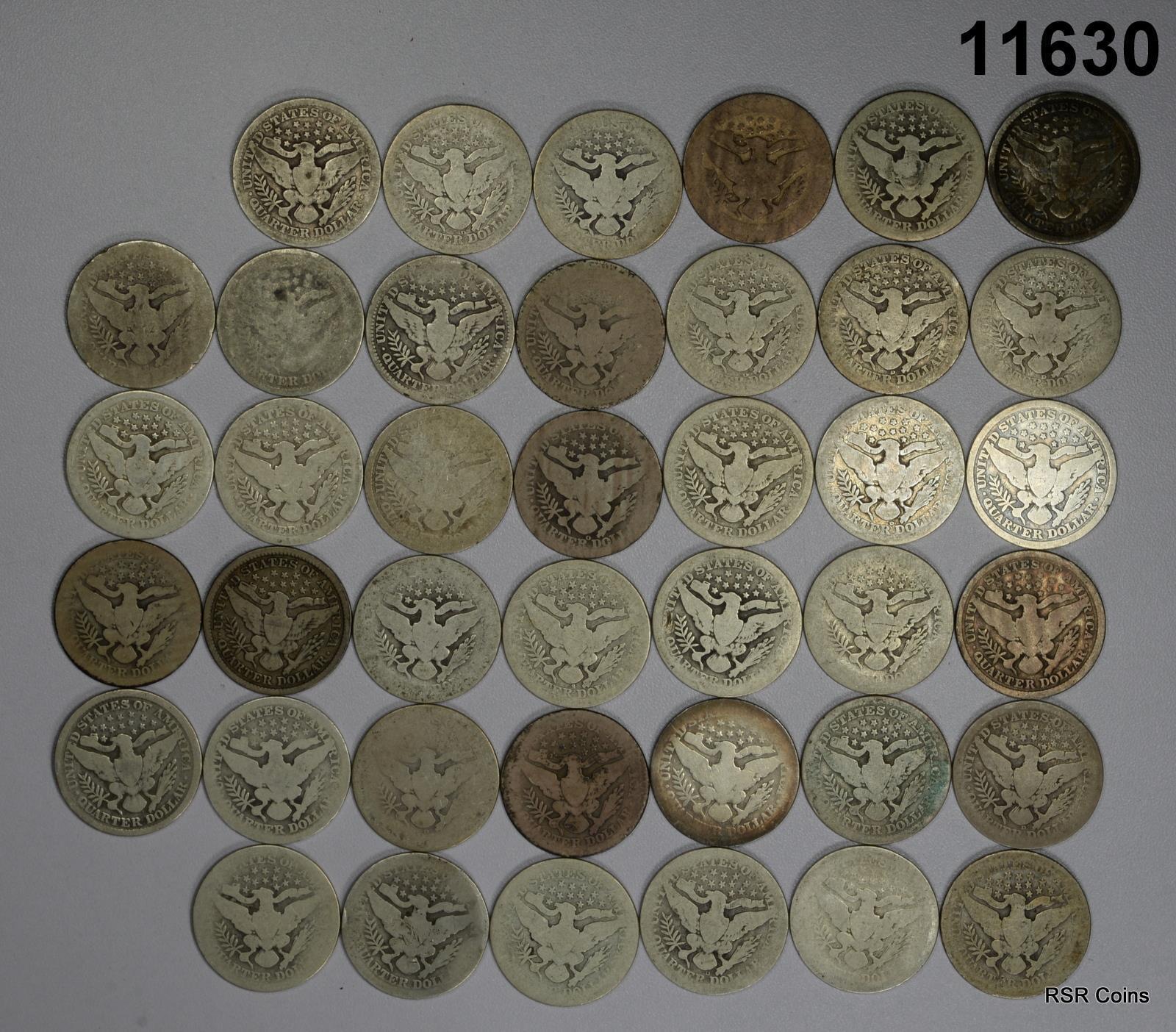 BARBER QUARTER NEARLY FULL DATES ROLL OF 40 COINS 90% SILVER #11630