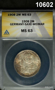 1908 2 MARKS GERMANY-SAXE-WEIMAR EISENACH JENA-U ANACS CERTIFIED MS63 #10602