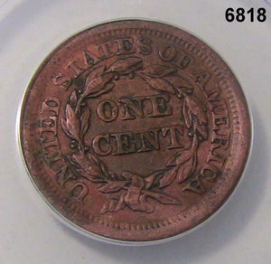 1856 LARGE CENT SLANTED 5 ANACS CERTIFIED AU55 CORRODED CLEANED #6818