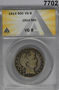 1914 BARBER HALF DOLLAR ANACS CERTIFIED VG8! RARE DATE! 124,230 MINTAGE! #7702