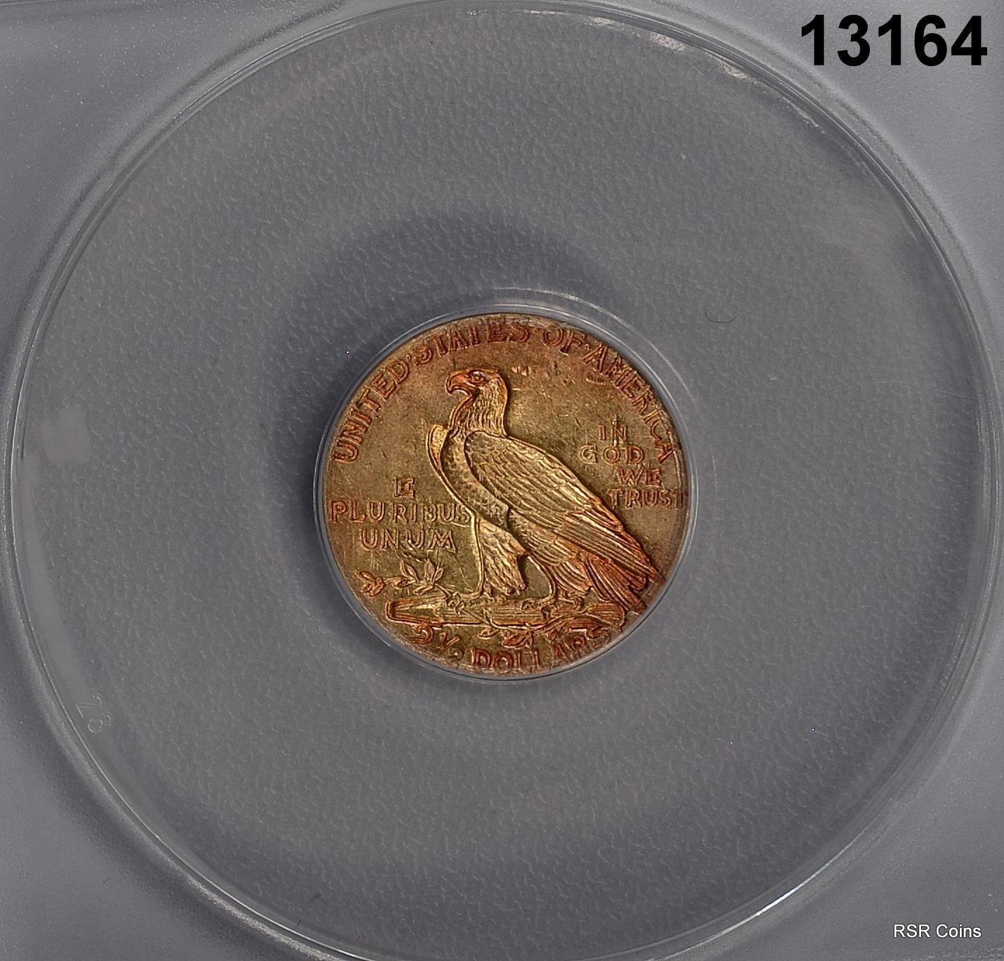 1927 $2.50 GOLD INDIAN ANACS CERTIFIED AU58 SUNSET ORANGE! #13164