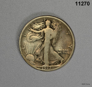 1917 S (REVERSE) WALKING SILVER HALF DOLLAR VG+ #11270