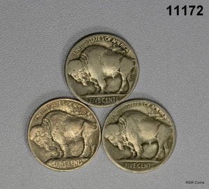 BUFFALO NICKEL 3 COIN LOT: 1917S (G), 1920S (G), 1913 TYPE 1 (VF) #11172