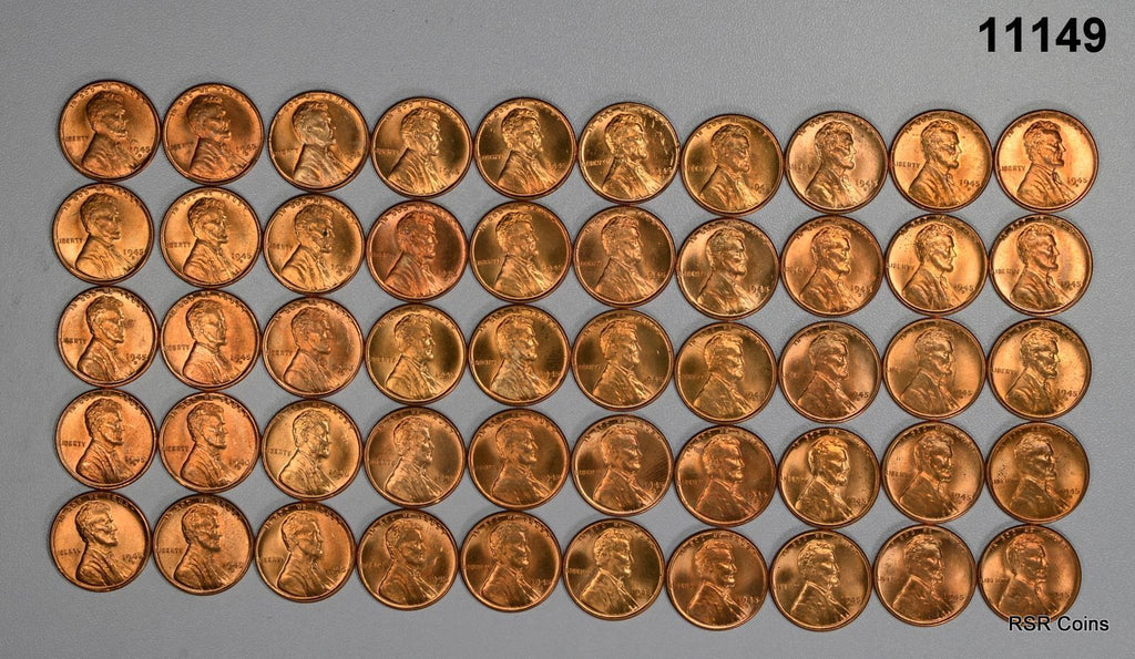 ROLL OF 50 CHOICE BU+ 1945 D LINCOLN CENTS NICE! #11149