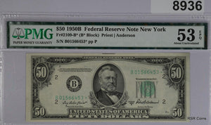 $50 1950 B FEDERAL RESERVE NOTE NY FR#2109-B* STAR PMG CERTIFIED 53 EPQ #8936