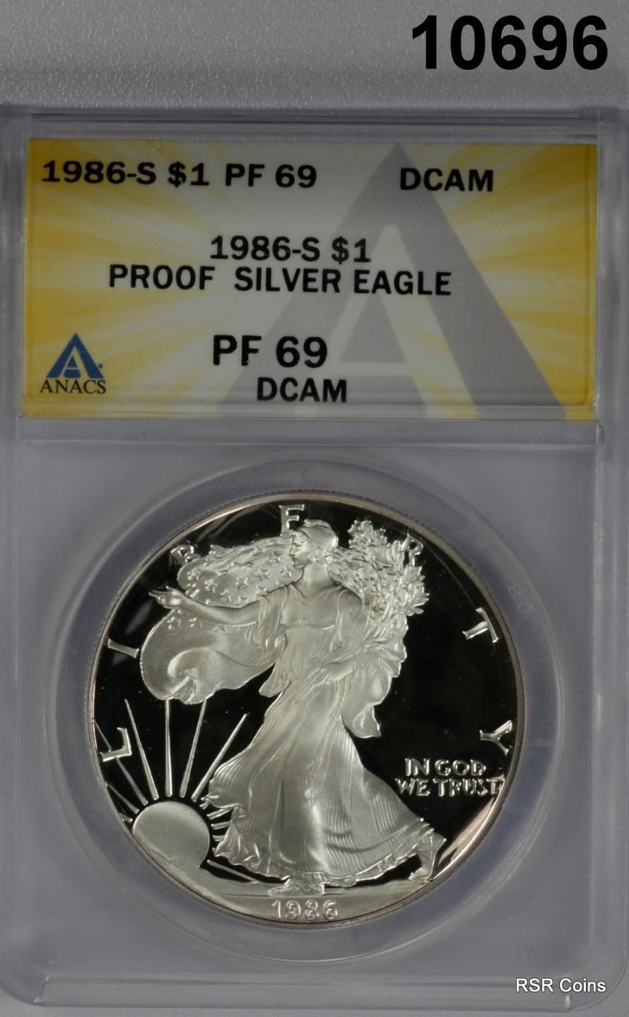 1986 S $1 SILVER EAGLE 1ST YEAR ANACS CERTIFIED PF69 DCAM SUPER!! #10696