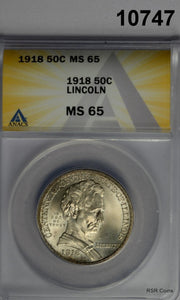 1918 LINCOLN COMMEMORATIVE HALF ANACS CERTIFIED MS65 WOW! #10747