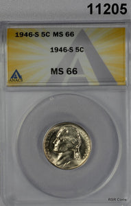 1946 S JEFFERSON NICKEL PL SURFACES ANACS CERTIFIED MS66 FLASHY! #11205